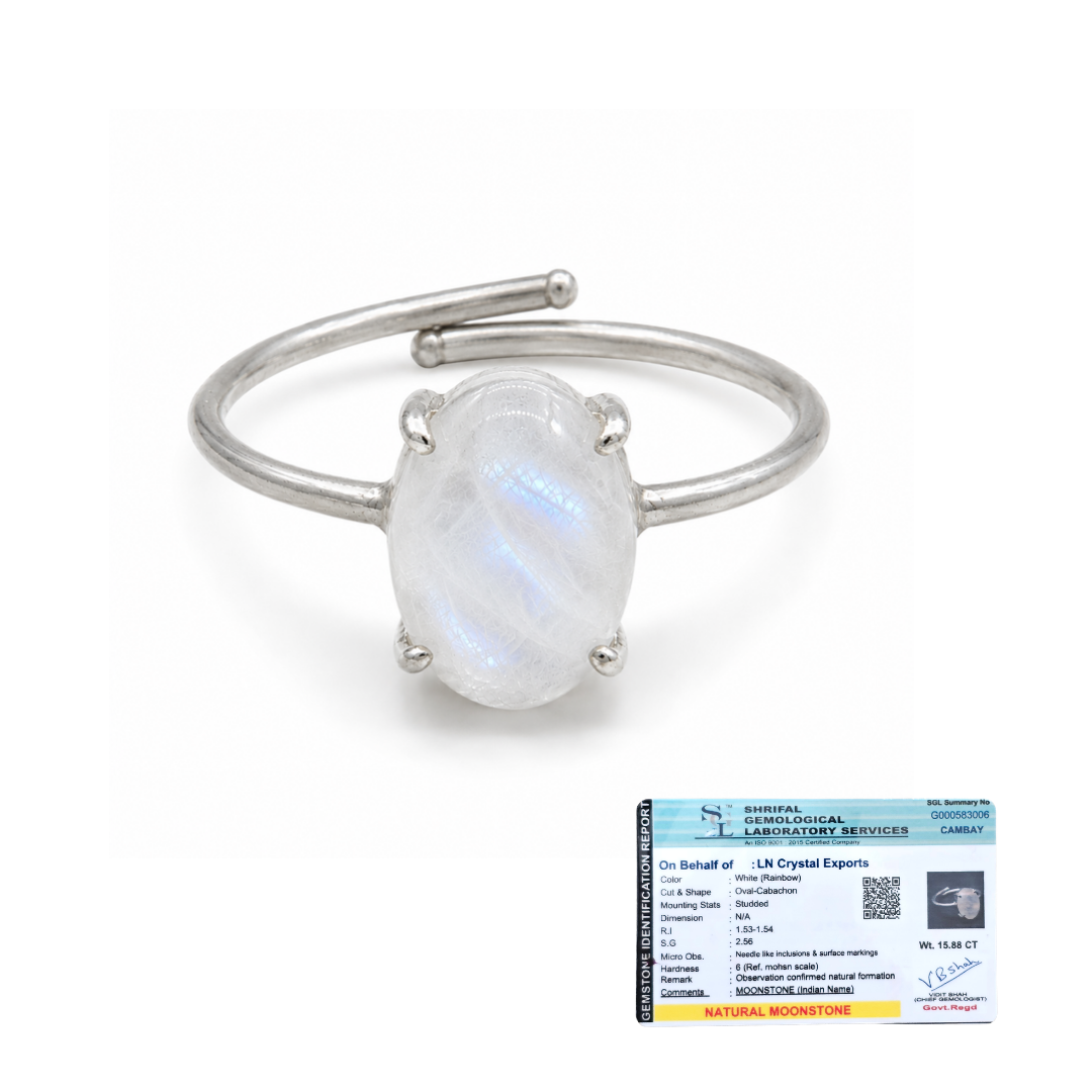 Natural Moonstone Adjustable Ring | Handmade Crystal Gemstone Ring | Healing Crystal Jewelry