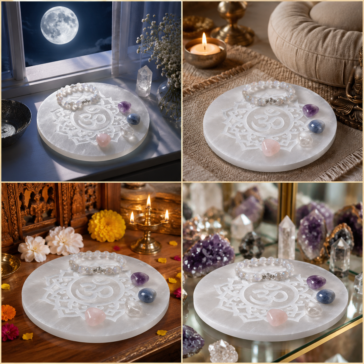 Om Selenite Charging Plate – Natural Crystal Cleansing & Charging Plate