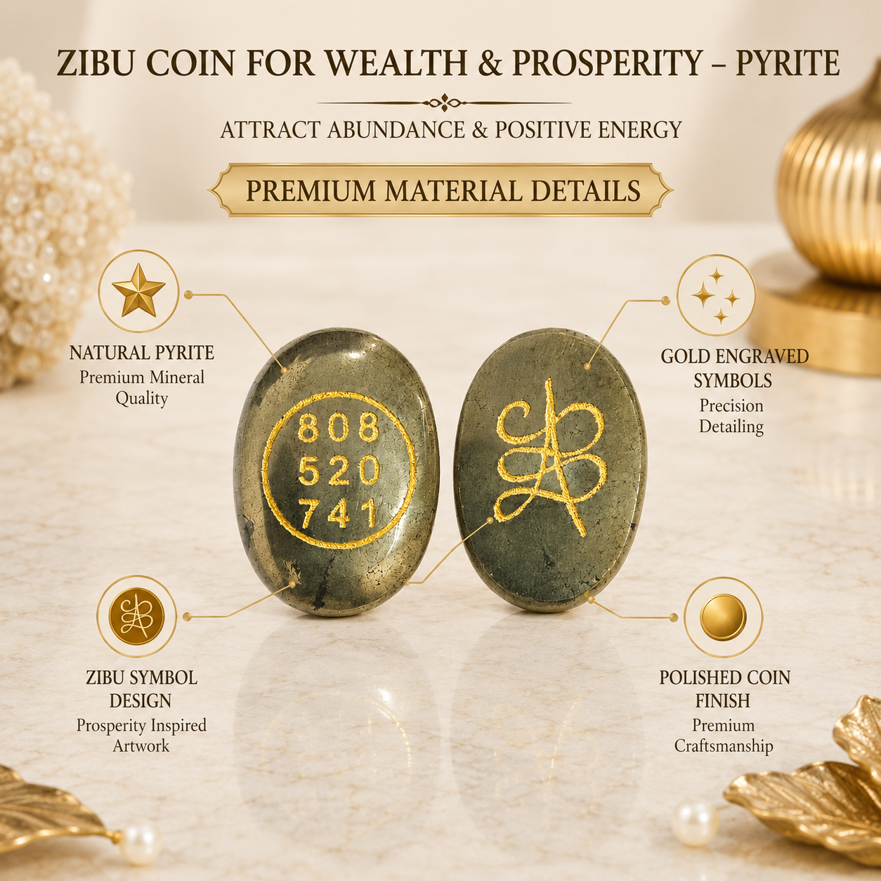 Natural Pyrite Zibu Coin for Wealth & Prosperity | Sacred Abundance Energy Coin | Pocket Crystal for Manifestation & Positive Energy