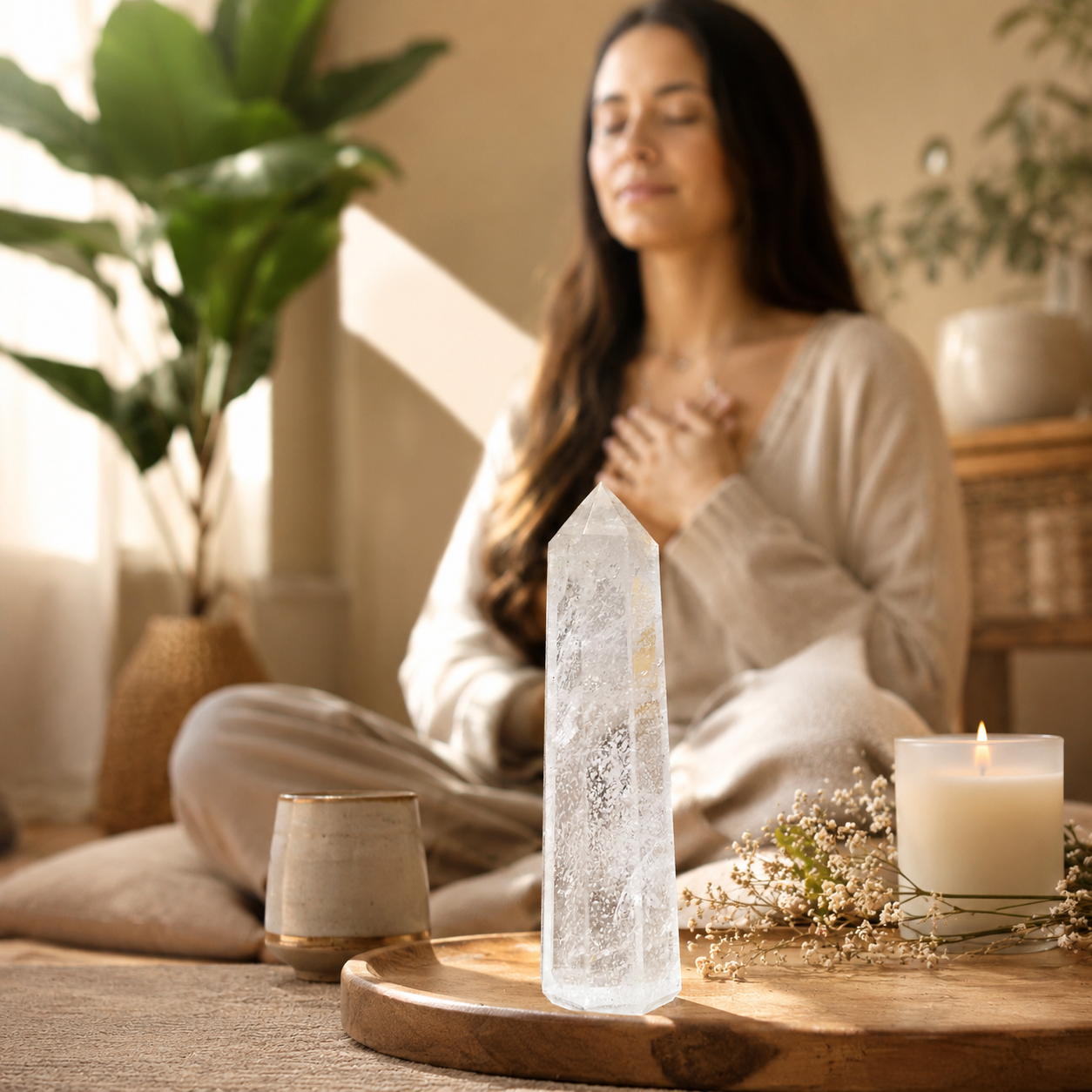 Natural Clear Quartz Healing Tower | Premium Polished Clear Quartz Crystal Point | Energy Amplification, Clarity & Meditation Crystal
