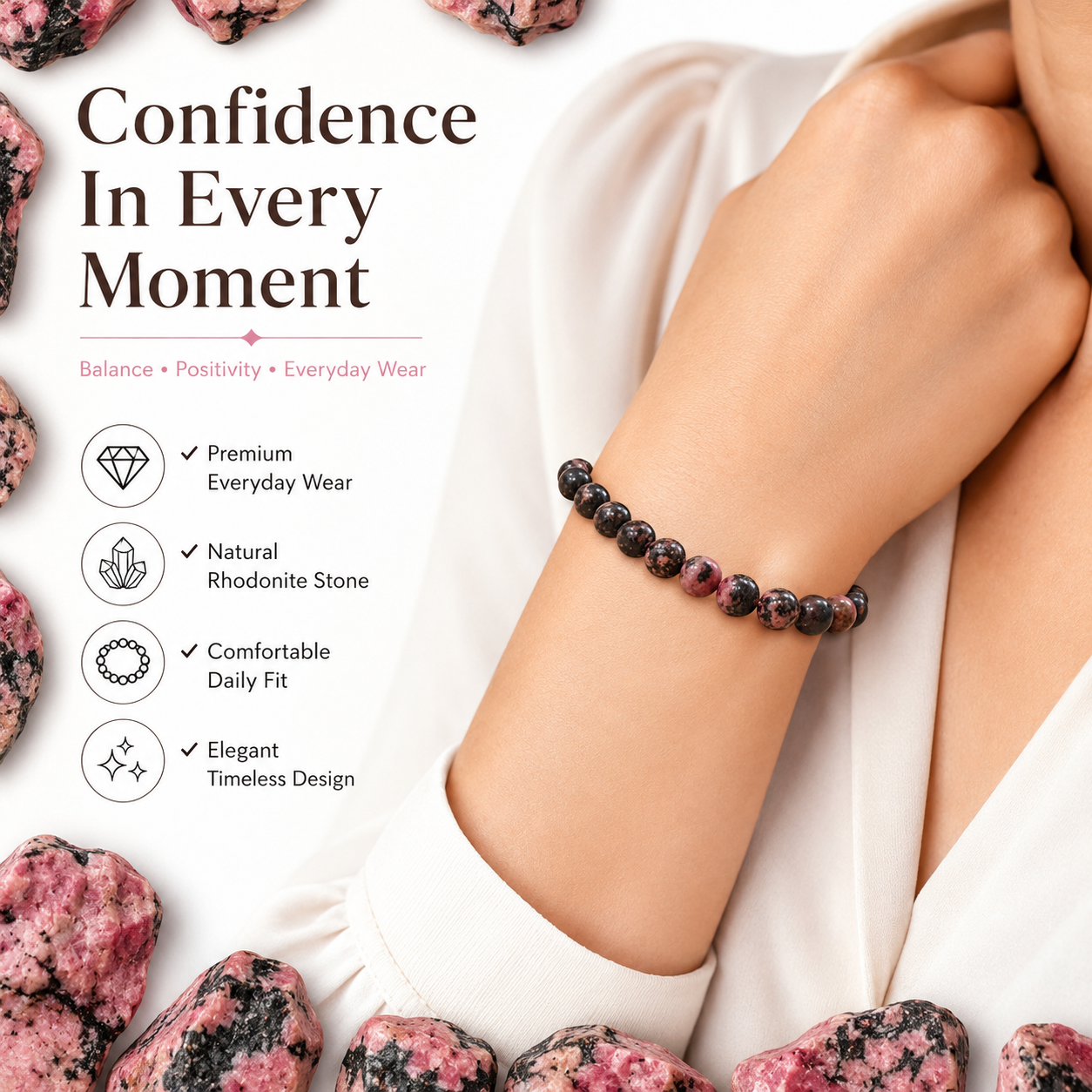 Natural Rhodonite Bracelet 8mm