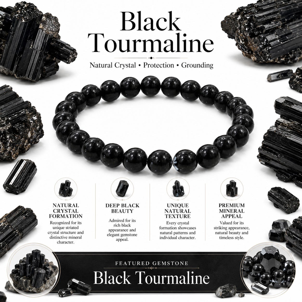 Natural Black Tourmaline Bracelet – Protection, Grounding & Energy Shield Bracelet