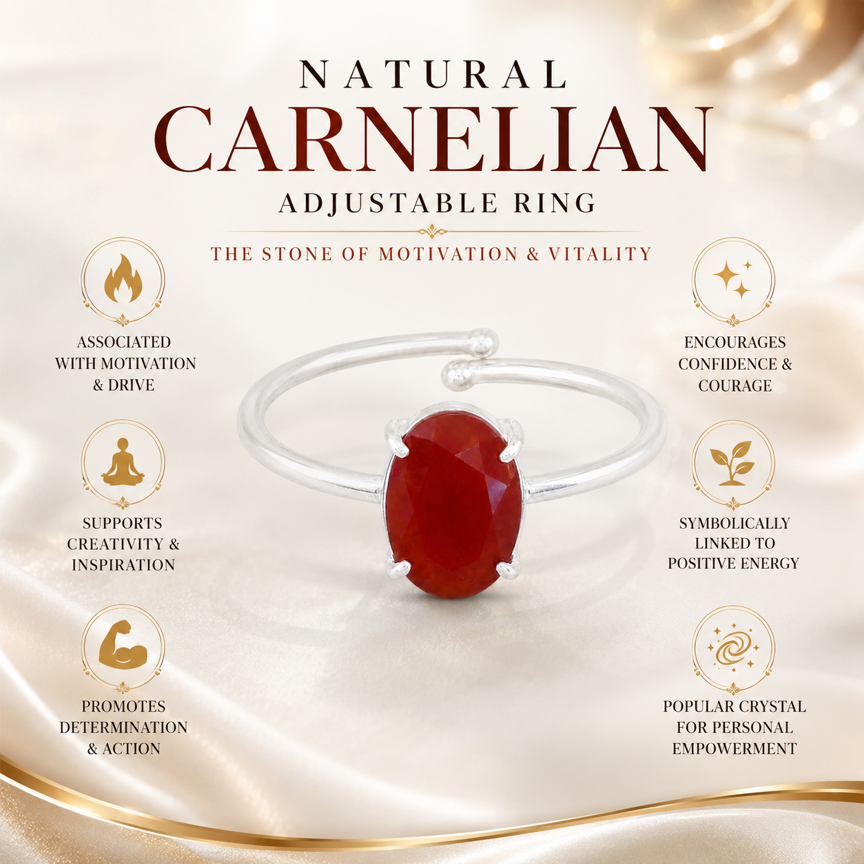 Natural Carnelian Adjustable Ring | Handmade Carnelian Gemstone Ring | Healing Crystal Jewelry