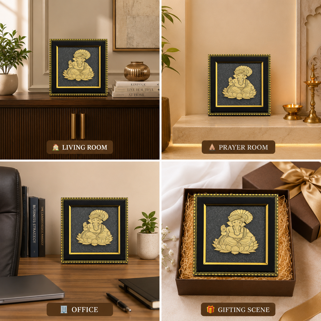 Natural Pyrite Lord Ganesha Frame | Handcrafted Ganesh Wall Décor | Spiritual & Auspicious Decorative Frame for Home and Office