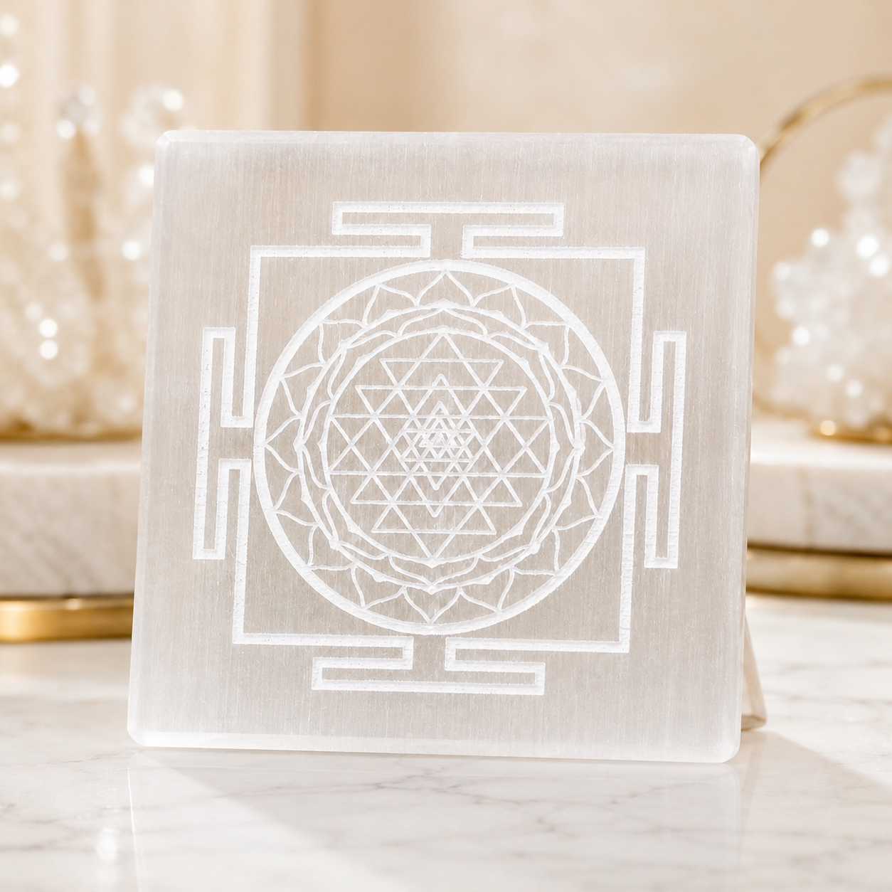 Shree Yantra Selenite Charging Plate – Natural Crystal Cleansing & Charging Plate