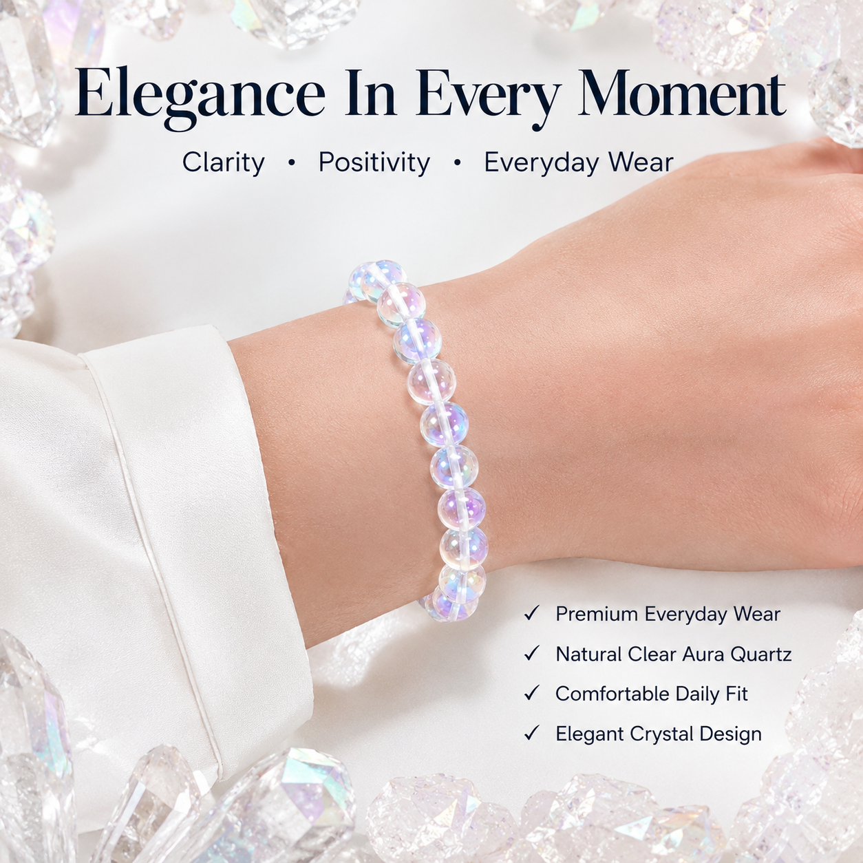 Natural Clear Aura Quartz Bracelet 8mm
