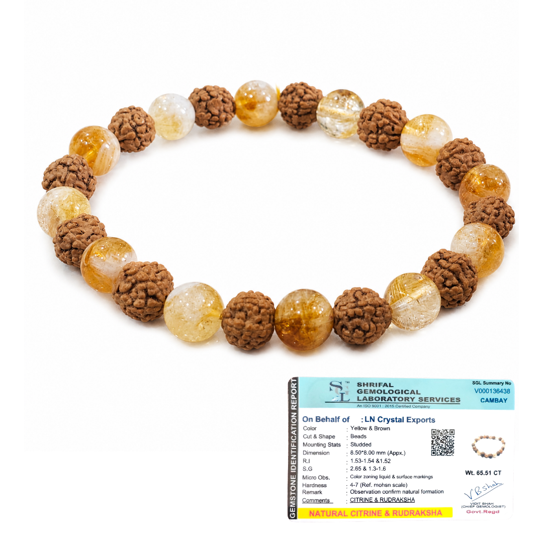 Divine Rudraksha Prosperity Bracelet – Natural Citrine & Rudraksha Abundance Bracelet