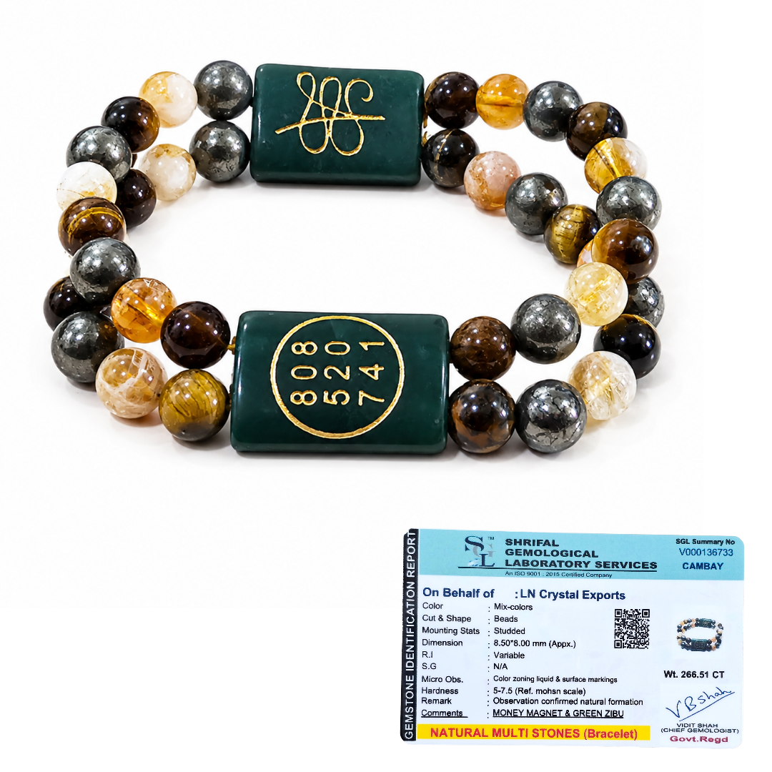 Money Magnet Double Zibu Coin Bracelet – Abundance Edition with Citrine, Tiger Eye & Pyrite