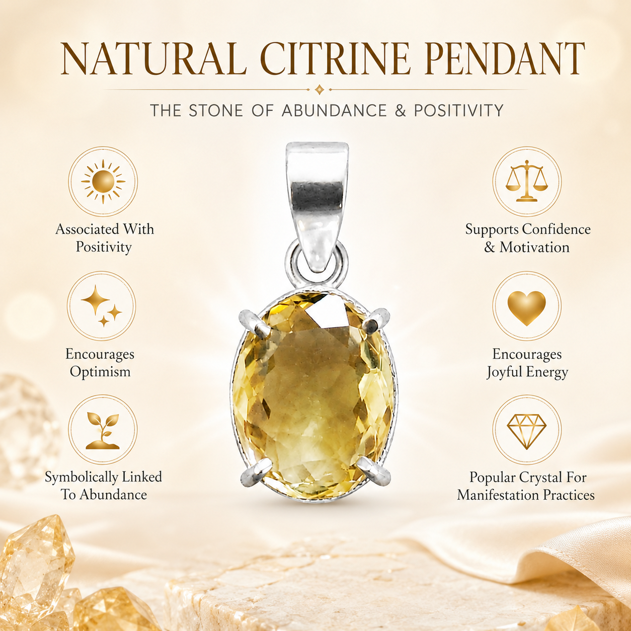 Natural Yellow Citrine Pendant | Handmade Citrine Gemstone Pendant | Healing Crystal Jewelry