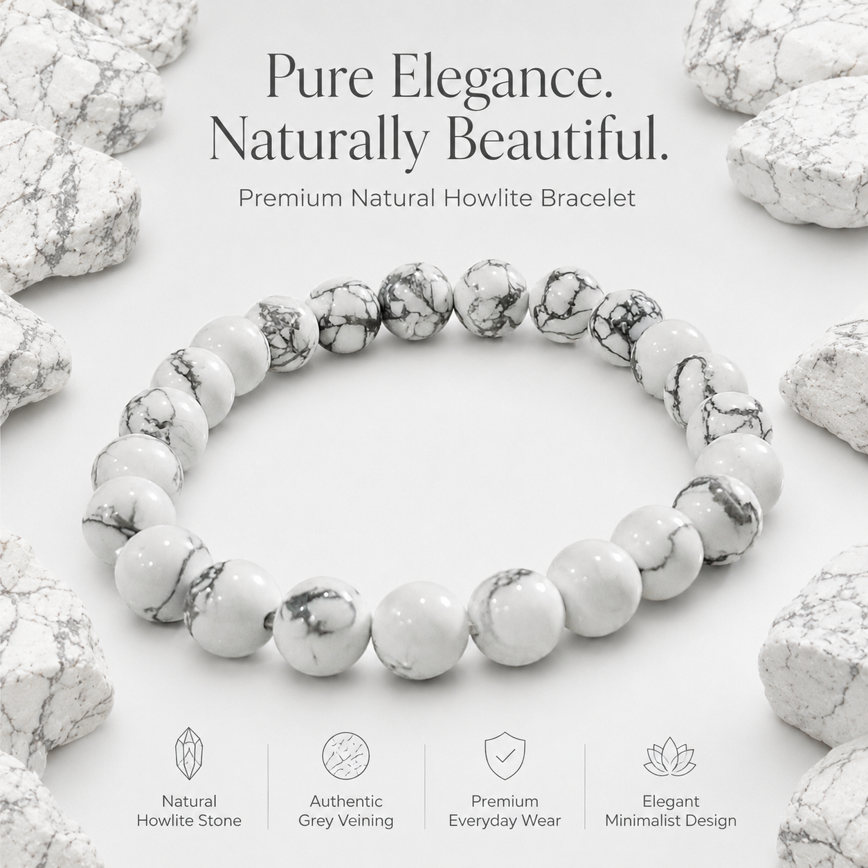 Natural Howlite Bracelet 8mm