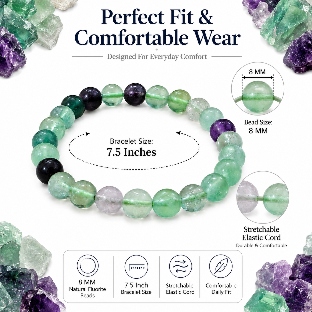 Natural Multi Fluorite Bracelet 8mm