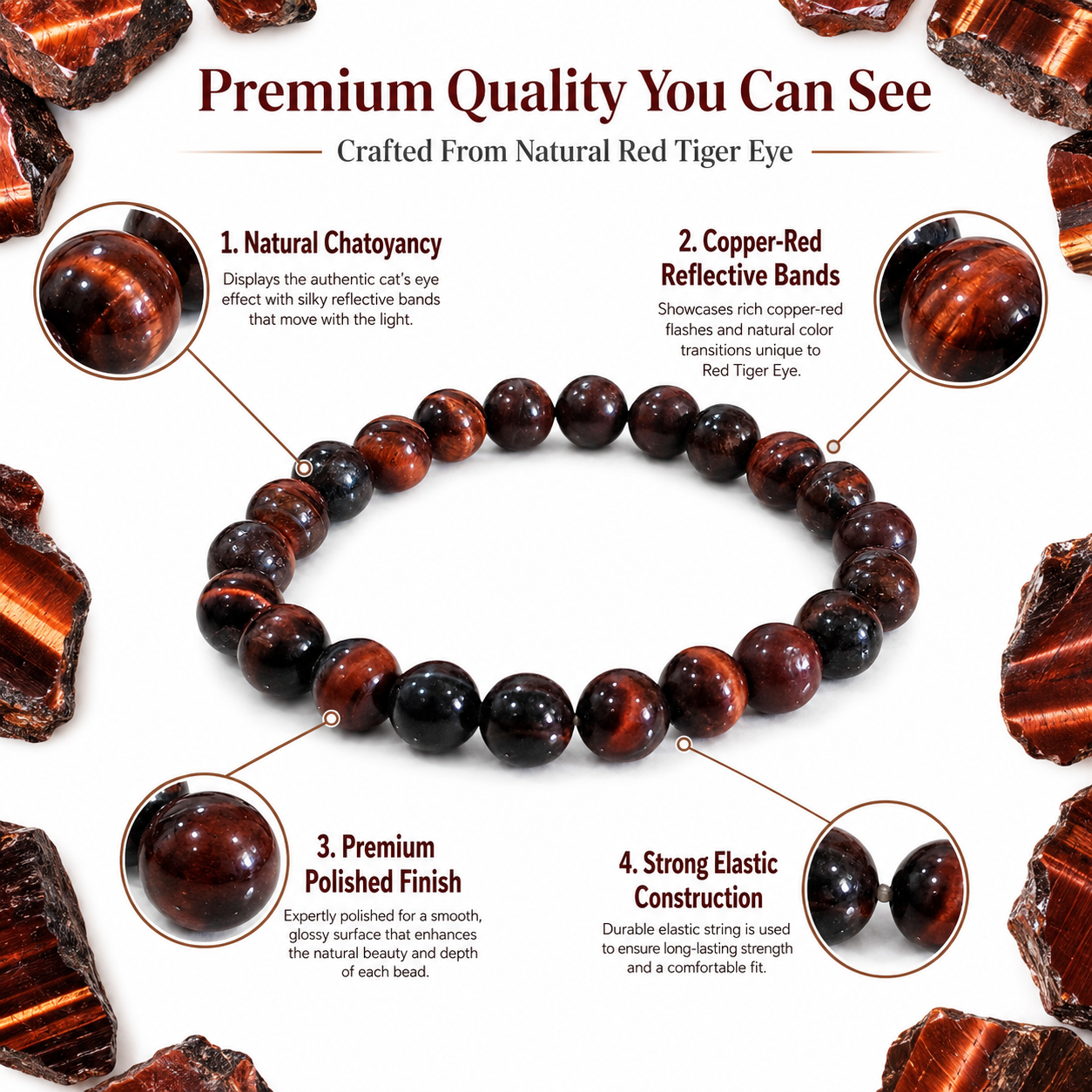 Natural Red Tiger Eye Bracelet 8mm