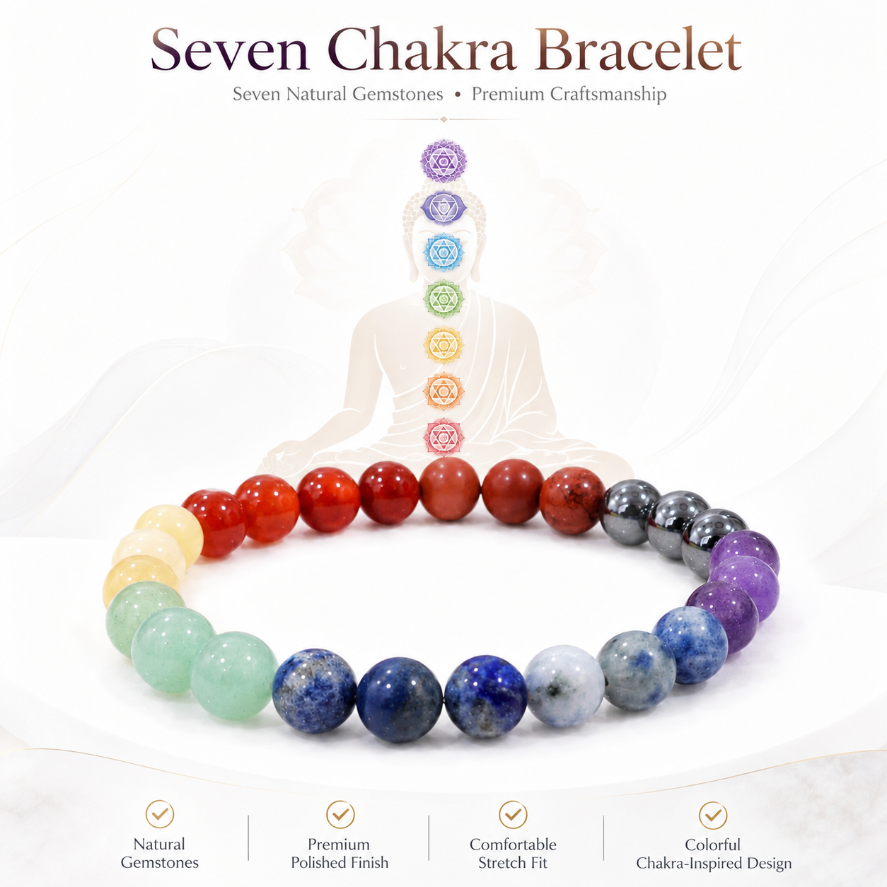 Natural Seven Chakra Bracelet 8mm | Certified Multi Gemstone Chakra Healing Bracelet