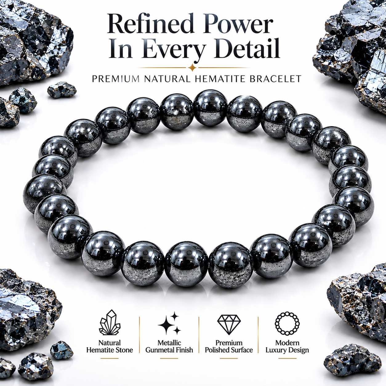 Natural Hematite Bracelet – Grounding, Strength & Focus Bracelet