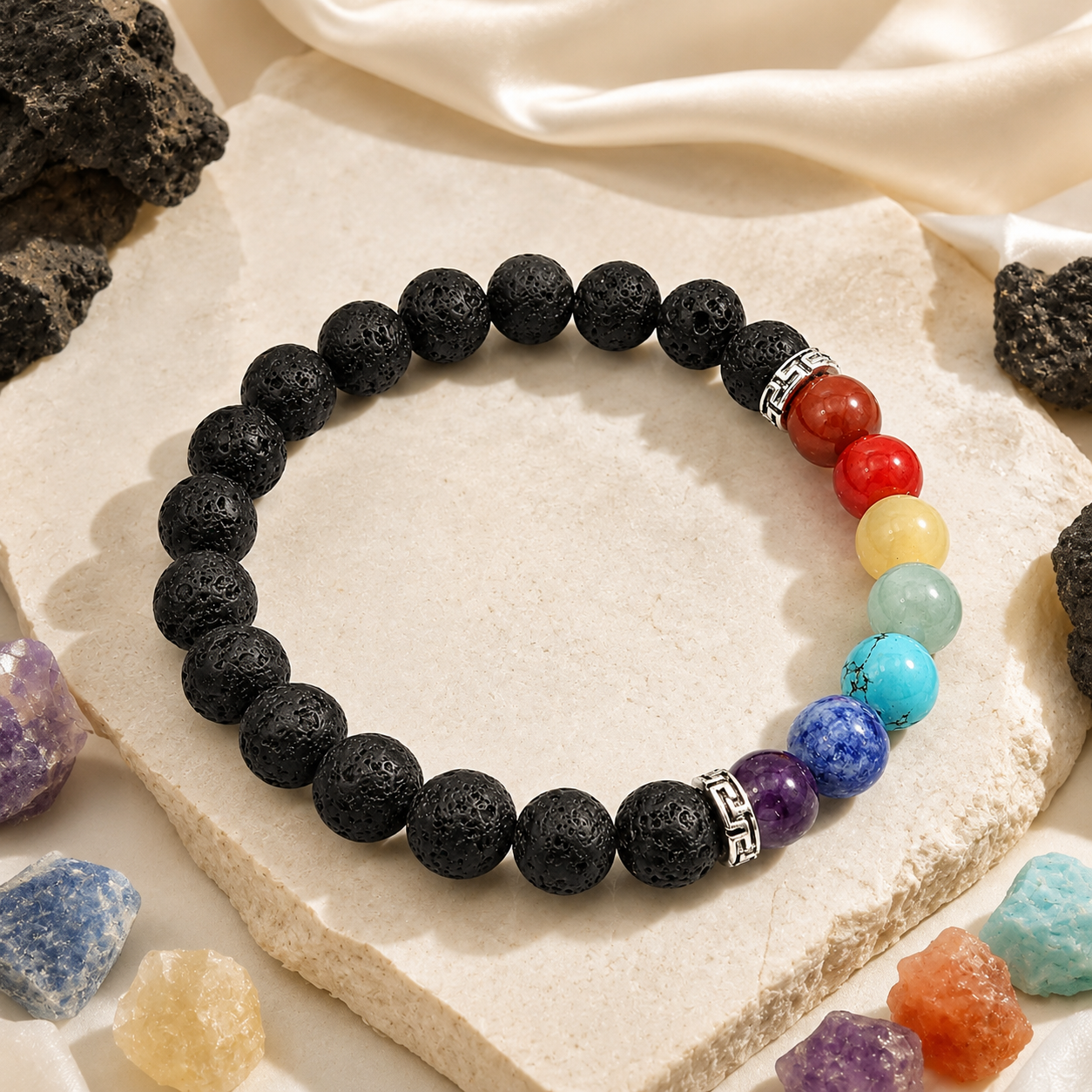 Seven Chakra Lava Stone Bracelet 8mm