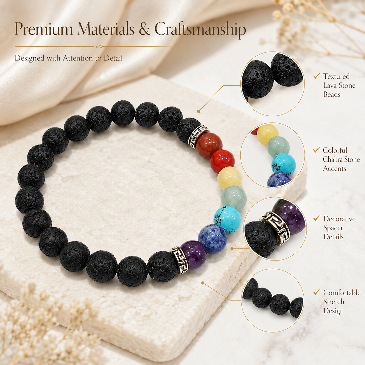 Seven Chakra Lava Stone Bracelet 8mm