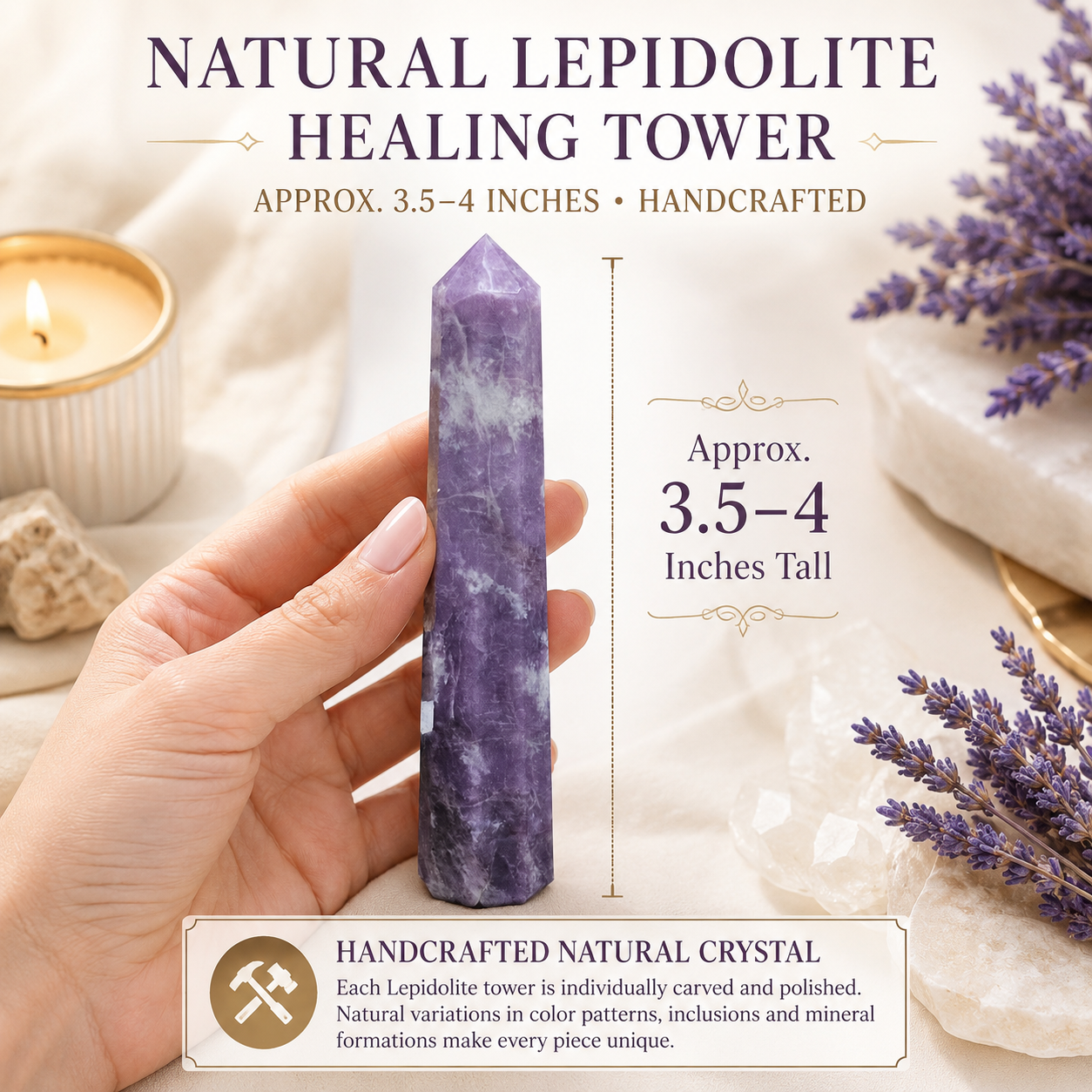 Natural Lepidolite Healing Tower | Premium Polished Lepidolite Crystal Point | Meditation, Calm & Mindfulness Crystal