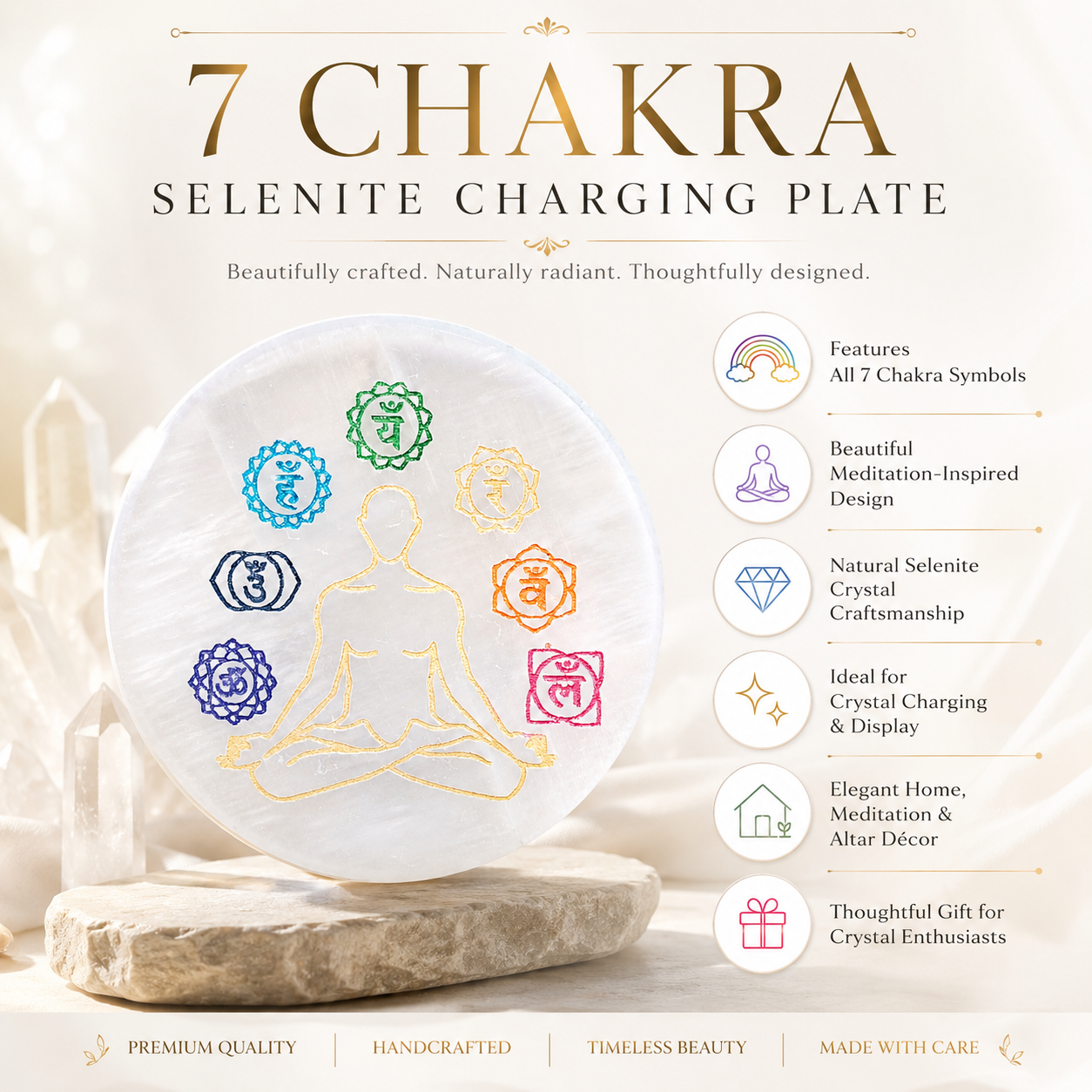 7 Chakra Selenite Charging Plate – Natural Crystal Charging & Cleansing Plate