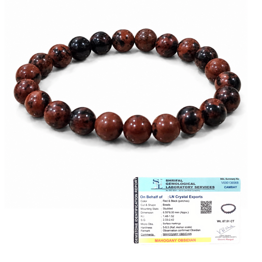 Natural Mahogany Obsidian Bracelet 8mm | Certified Protection & Grounding Gemstone Bracelet