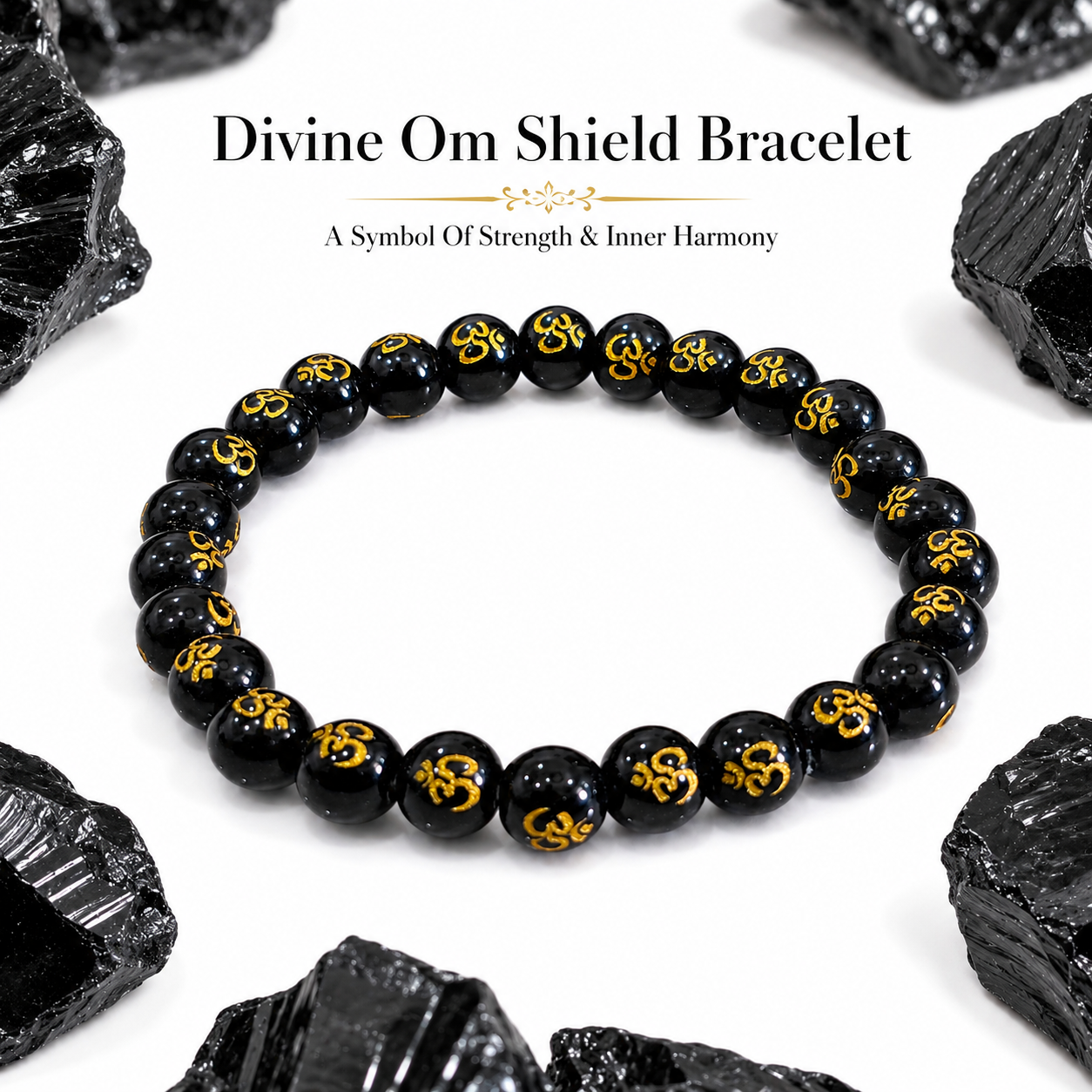 Divine OM Shield Bracelet | Natural Black Obsidian Protection Bracelet with Golden OM Mantra Beads