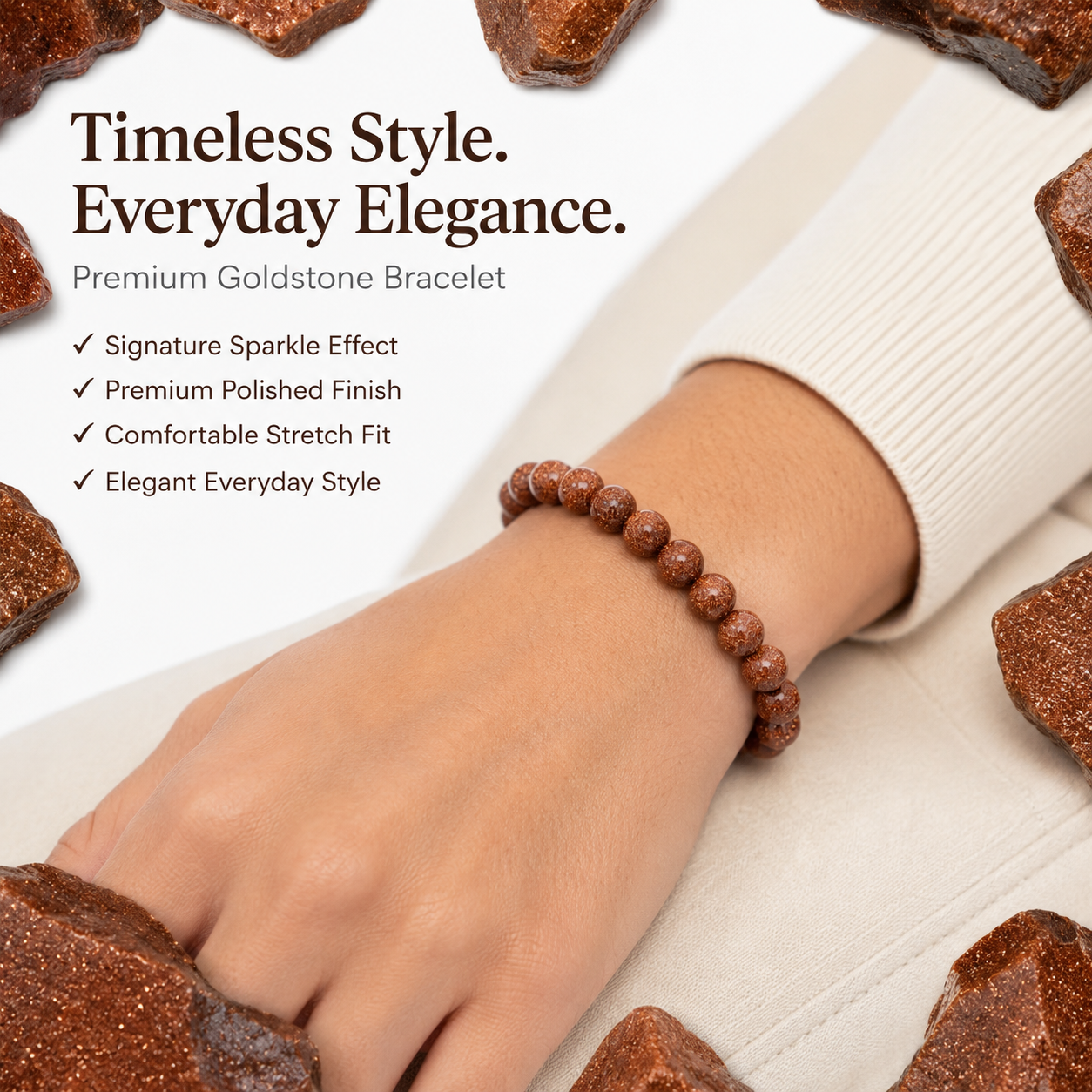 Red Goldstone Bracelet 8mm | Certified Success, Ambition & Positive Energy Crystal Bracelet