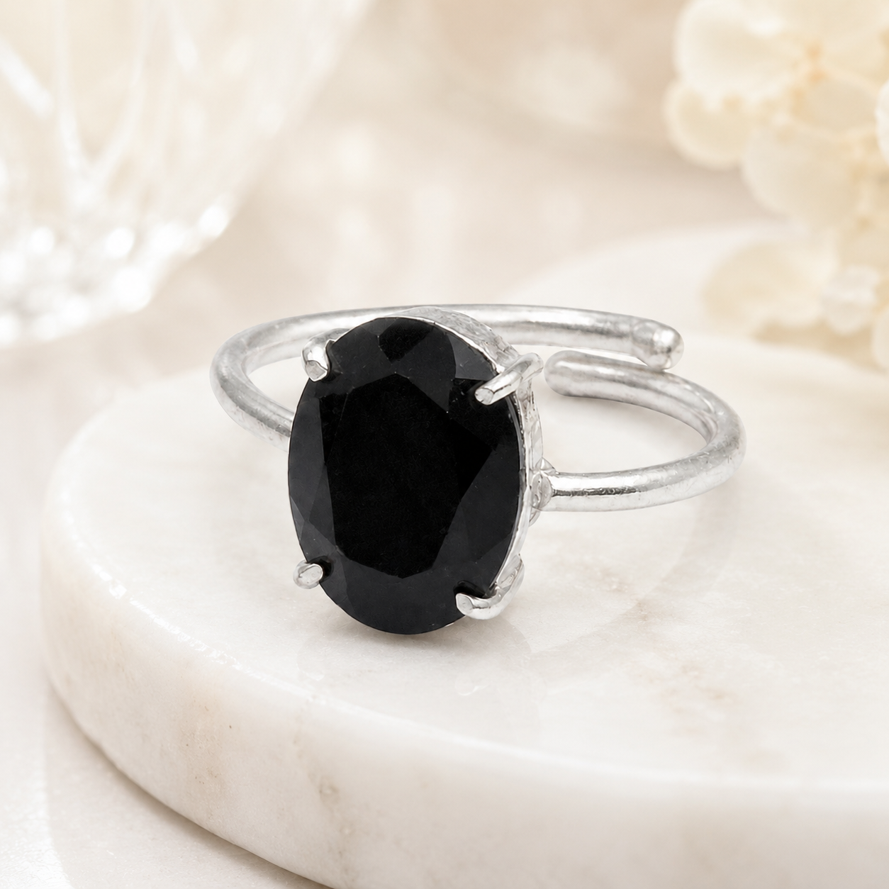 Natural Black Tourmaline Adjustable Ring | Handmade Crystal Gemstone Ring | Healing Crystal Jewelry