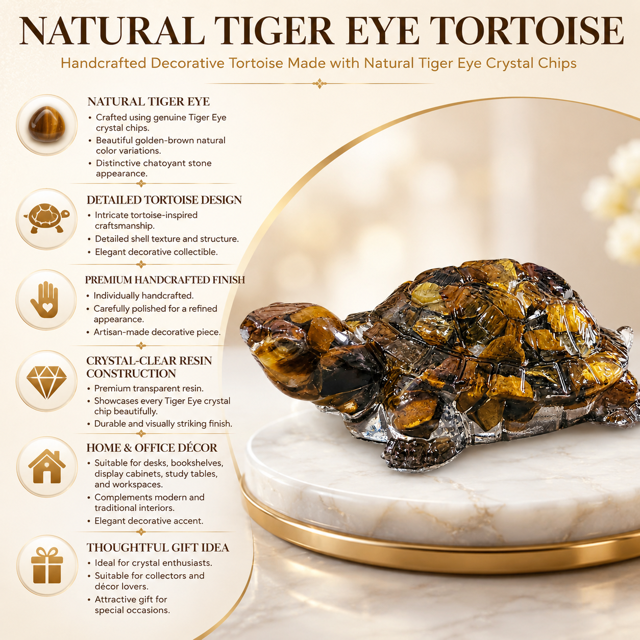Natural Tiger Eye Tortoise – Handcrafted Crystal Tortoise