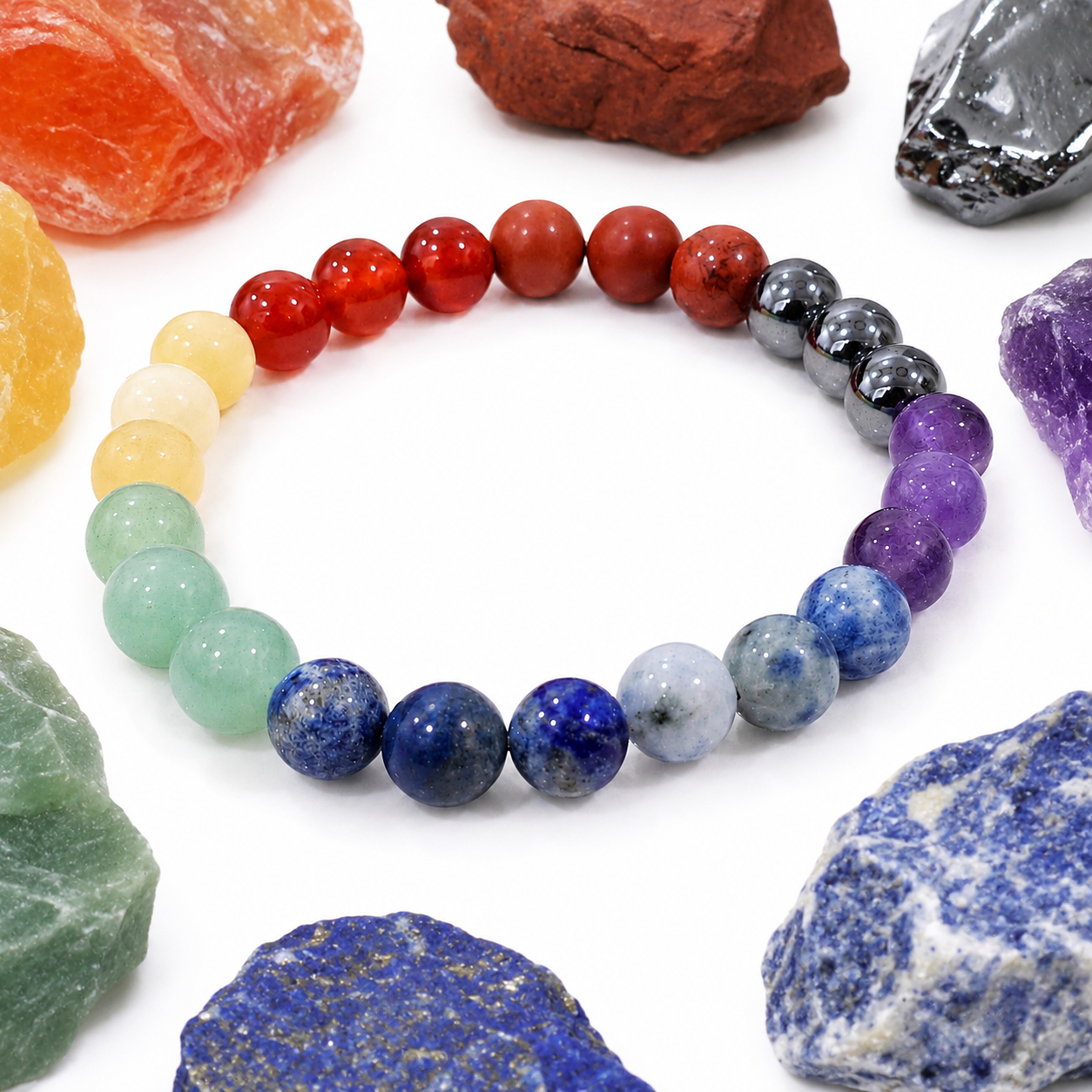 Natural Seven Chakra Bracelet 8mm | Certified Multi Gemstone Chakra Healing Bracelet