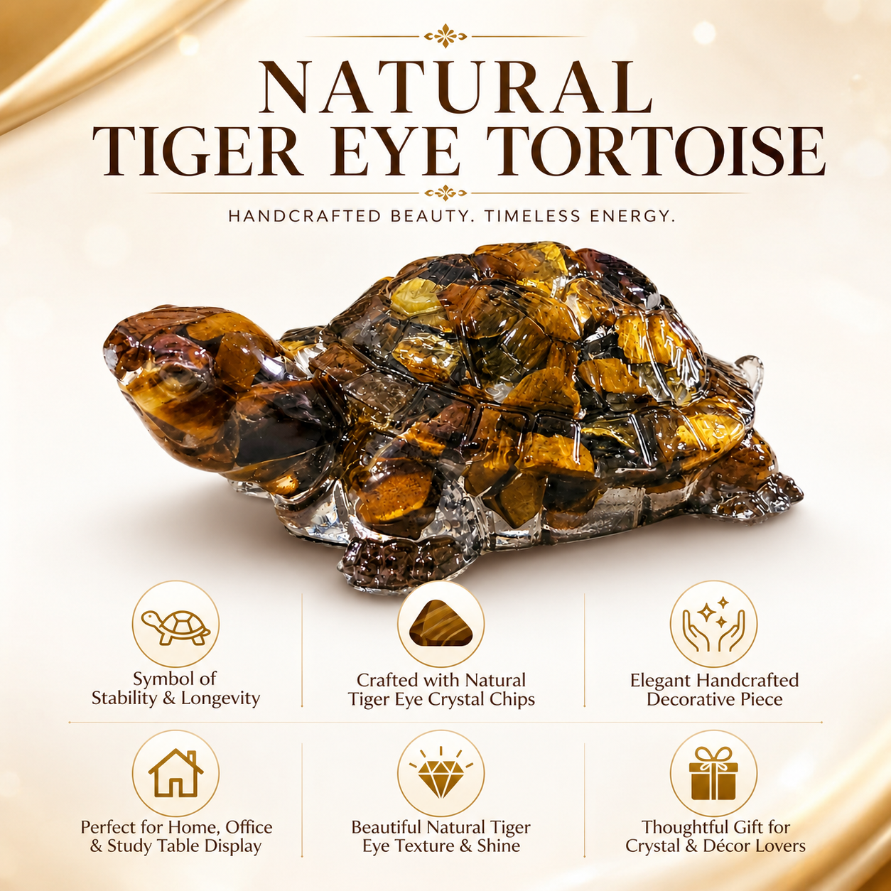 Natural Tiger Eye Tortoise – Handcrafted Crystal Tortoise