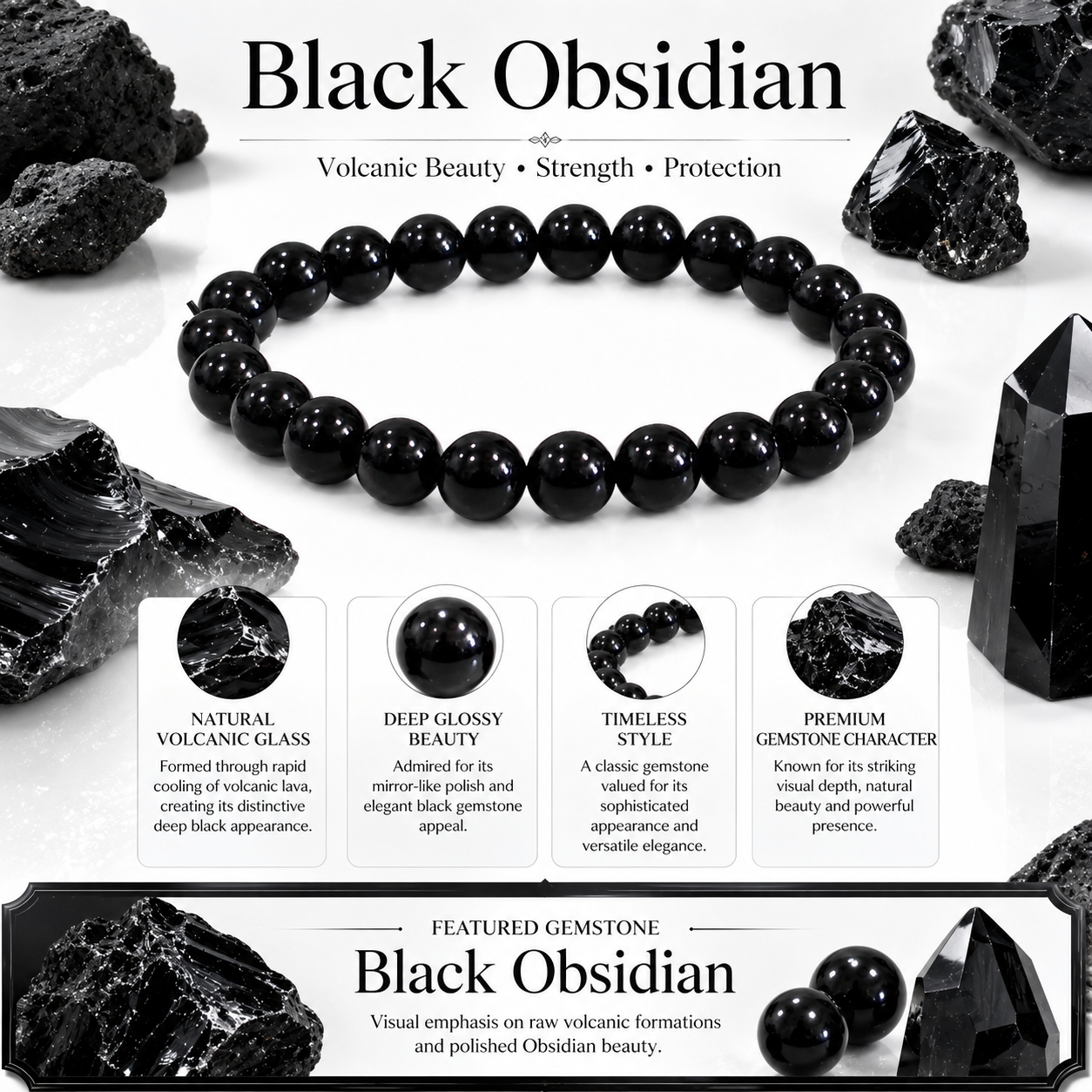 Natural Black Obsidian Bracelet – Protection, Grounding & Energy Shield Bracelet