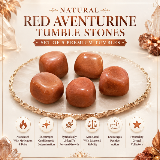 Natural Red Aventurine Tumble Stones | Set of 5 Premium Red Aventurine Crystal Tumbled Stones | Motivation, Confidence & Vitality Healing Crystals