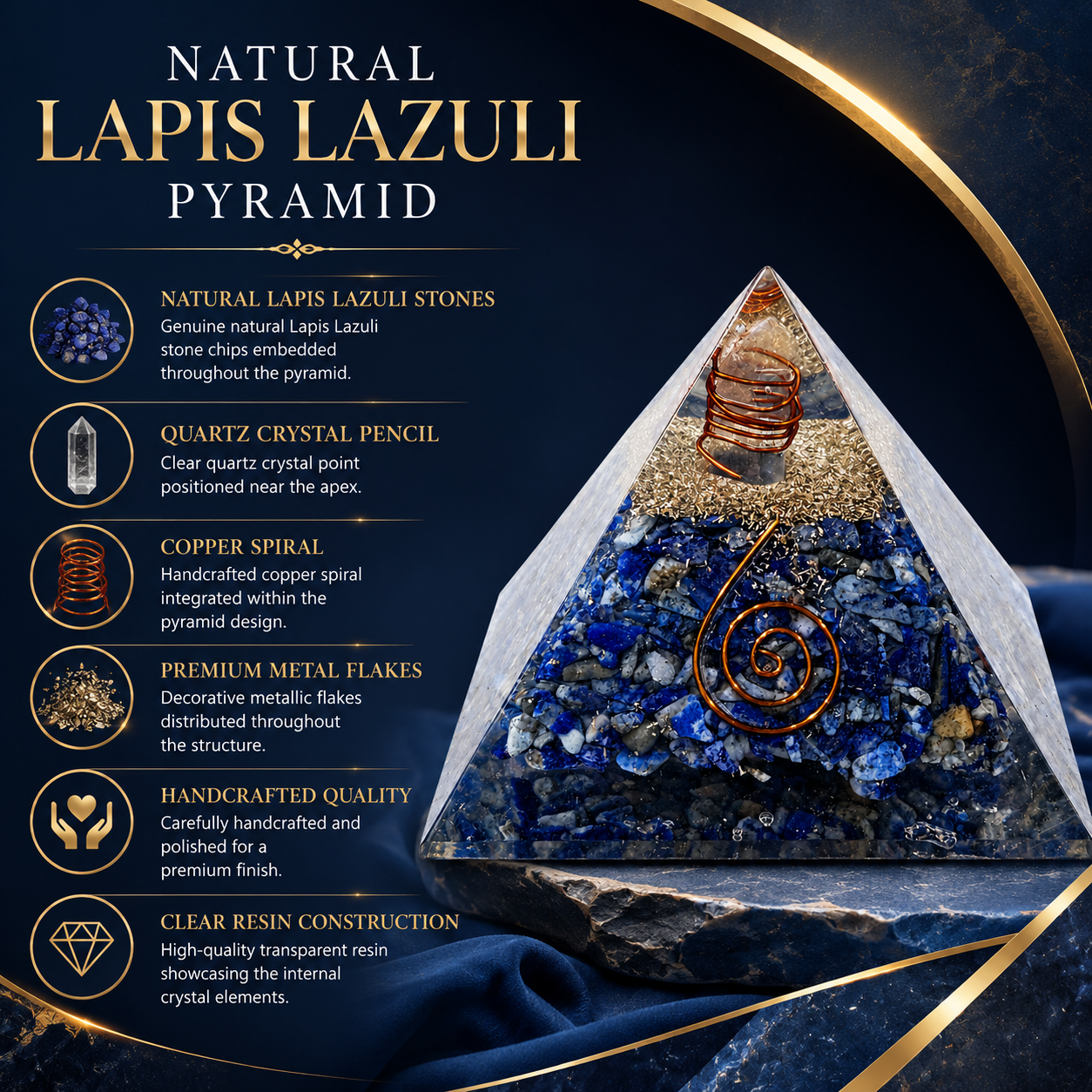 Natural Lapis Lazuli Orgonite Pyramid
