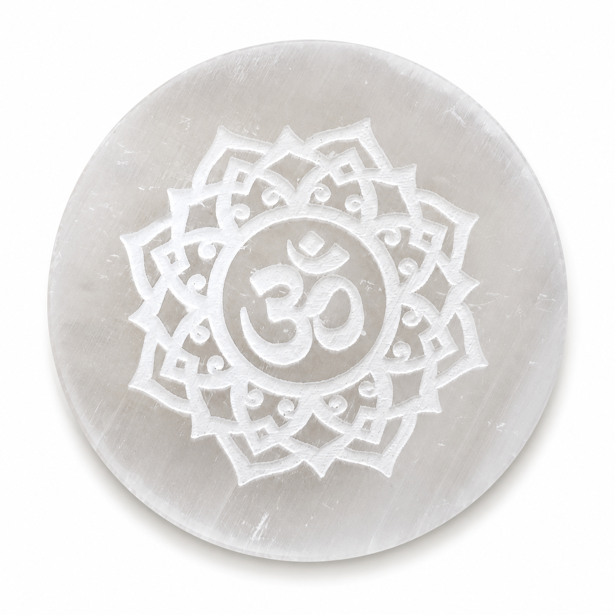 Om Selenite Charging Plate – Natural Crystal Cleansing & Charging Plate