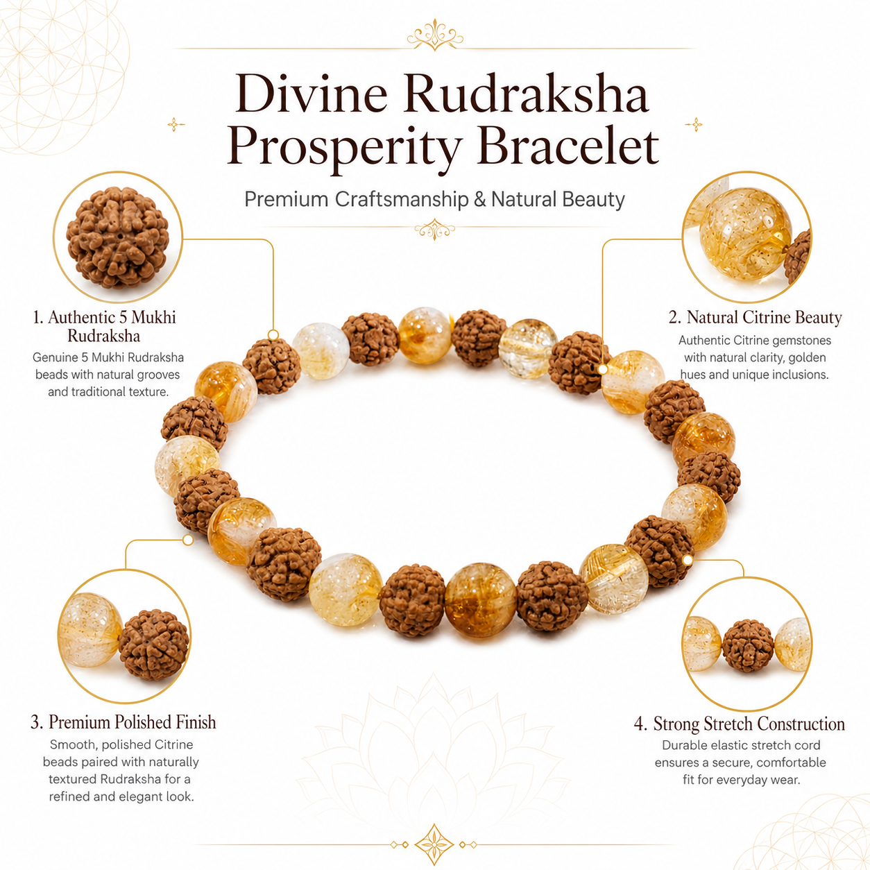 Divine Rudraksha Prosperity Bracelet – Natural Citrine & Rudraksha Abundance Bracelet