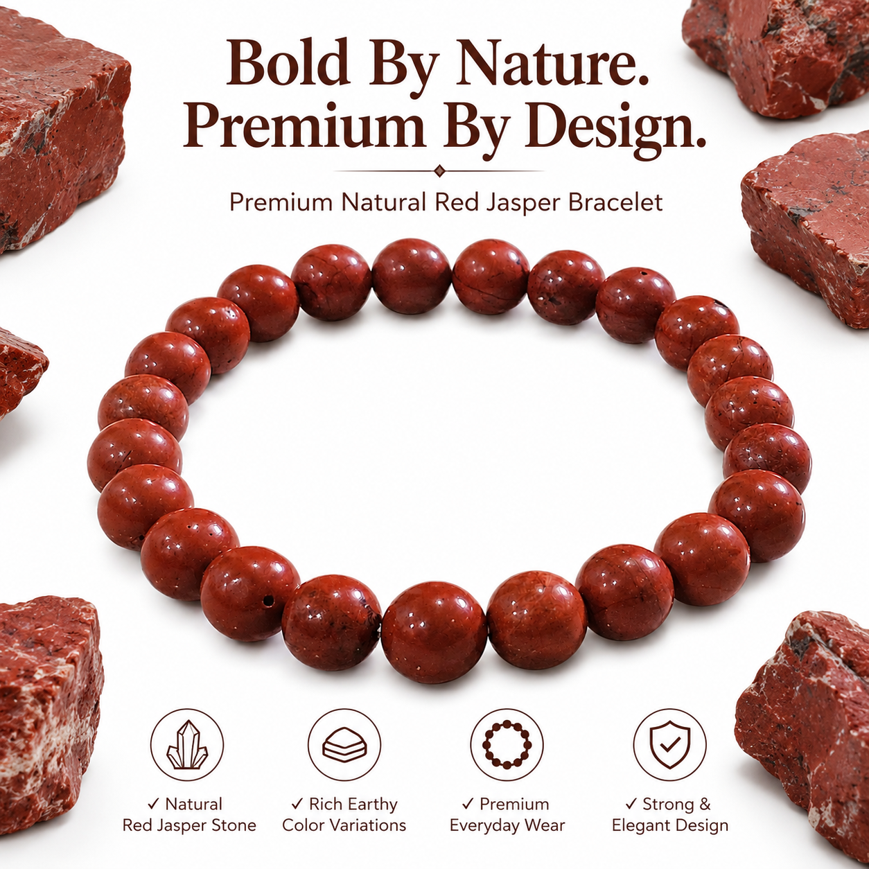 Natural Red Jasper Bracelet 8mm