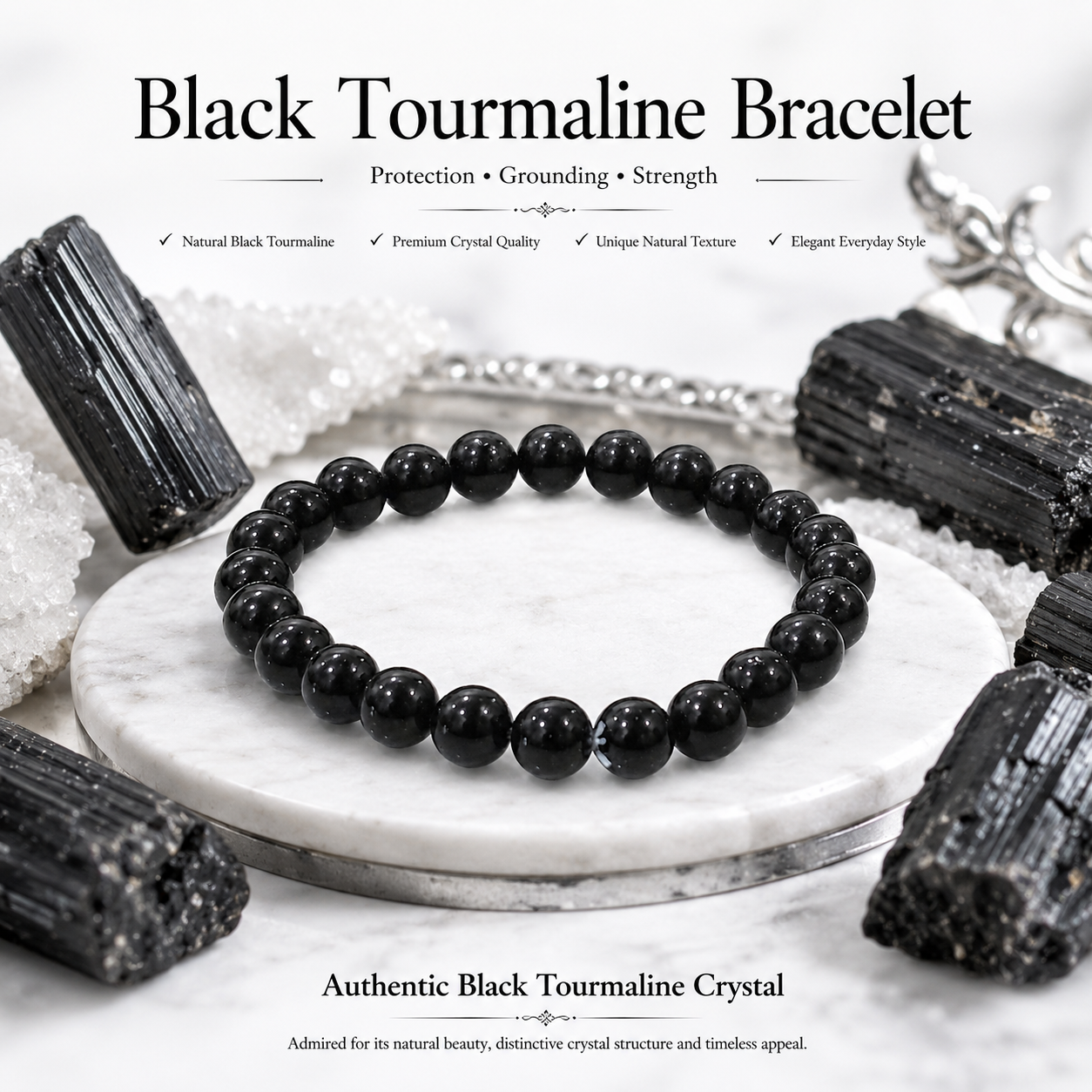 Natural Black Tourmaline Bracelet – Protection, Grounding & Energy Shield Bracelet