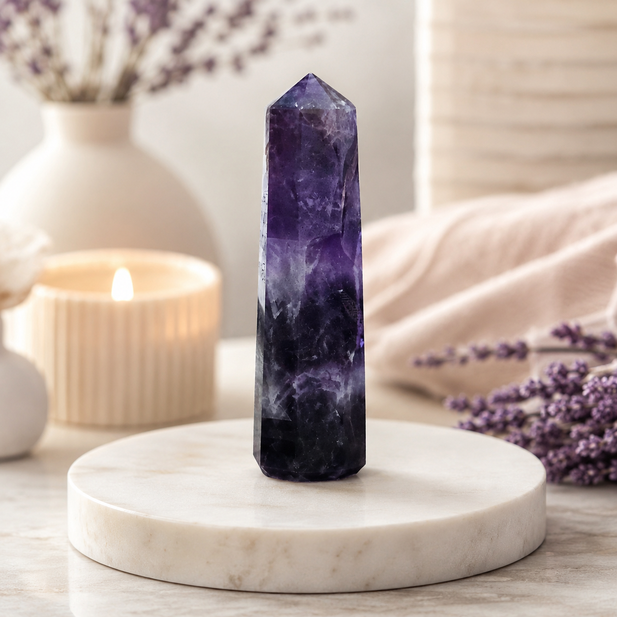 Natural Amethyst Healing Tower | Premium Polished Amethyst Crystal Point | Meditation, Calm & Spiritual Décor Crystal