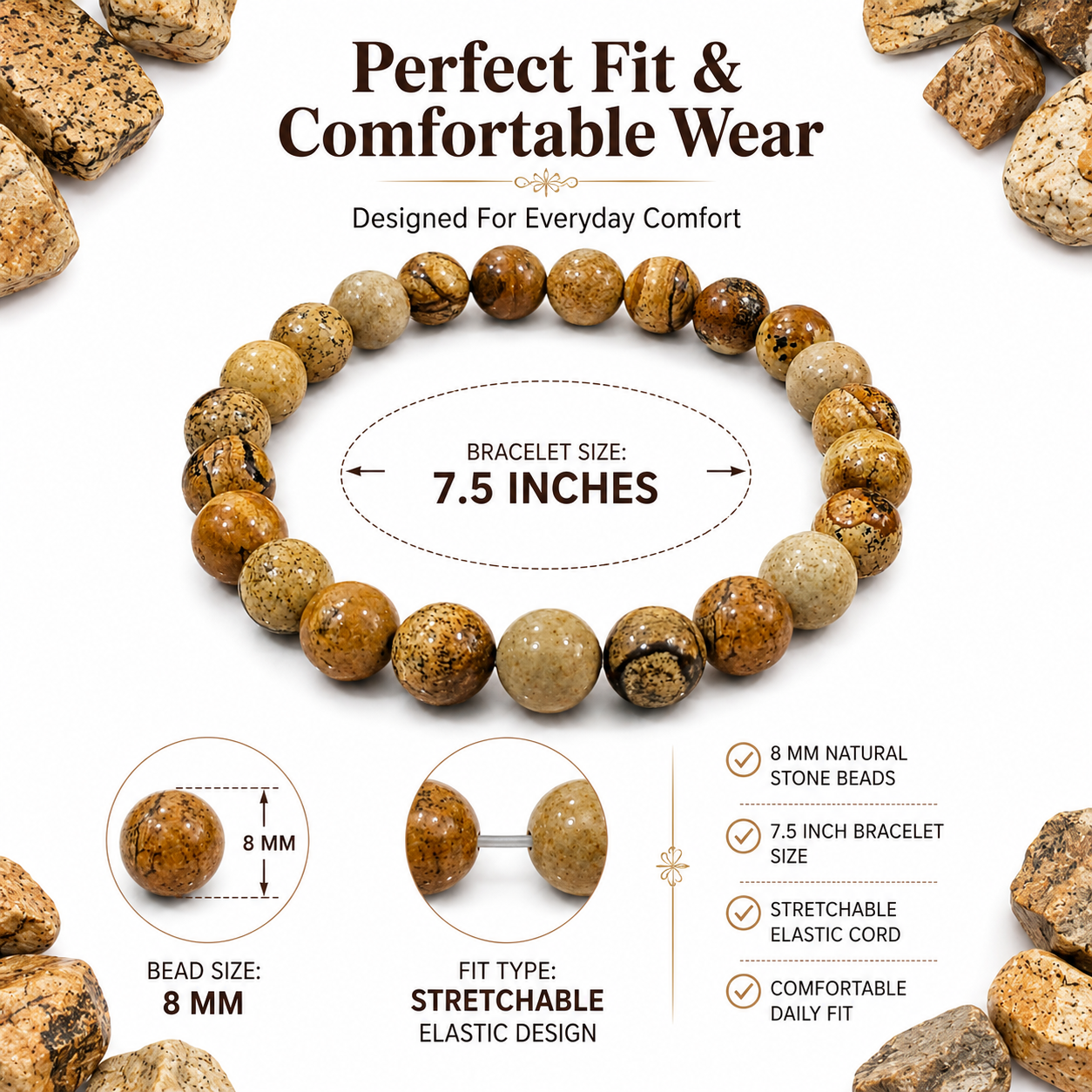 Natural Picture Jasper Bracelet 8mm