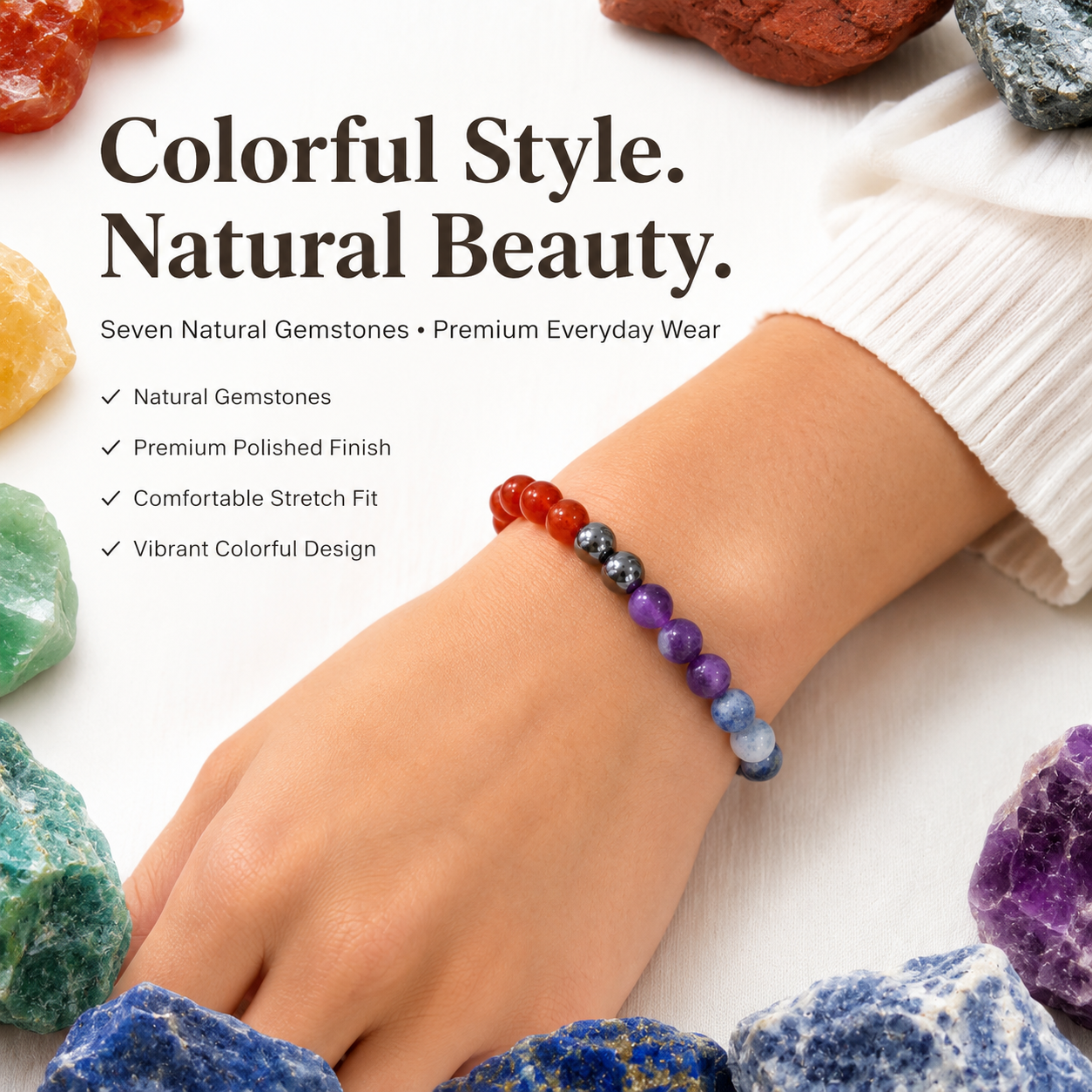 Natural Seven Chakra Bracelet 8mm | Certified Multi Gemstone Chakra Healing Bracelet