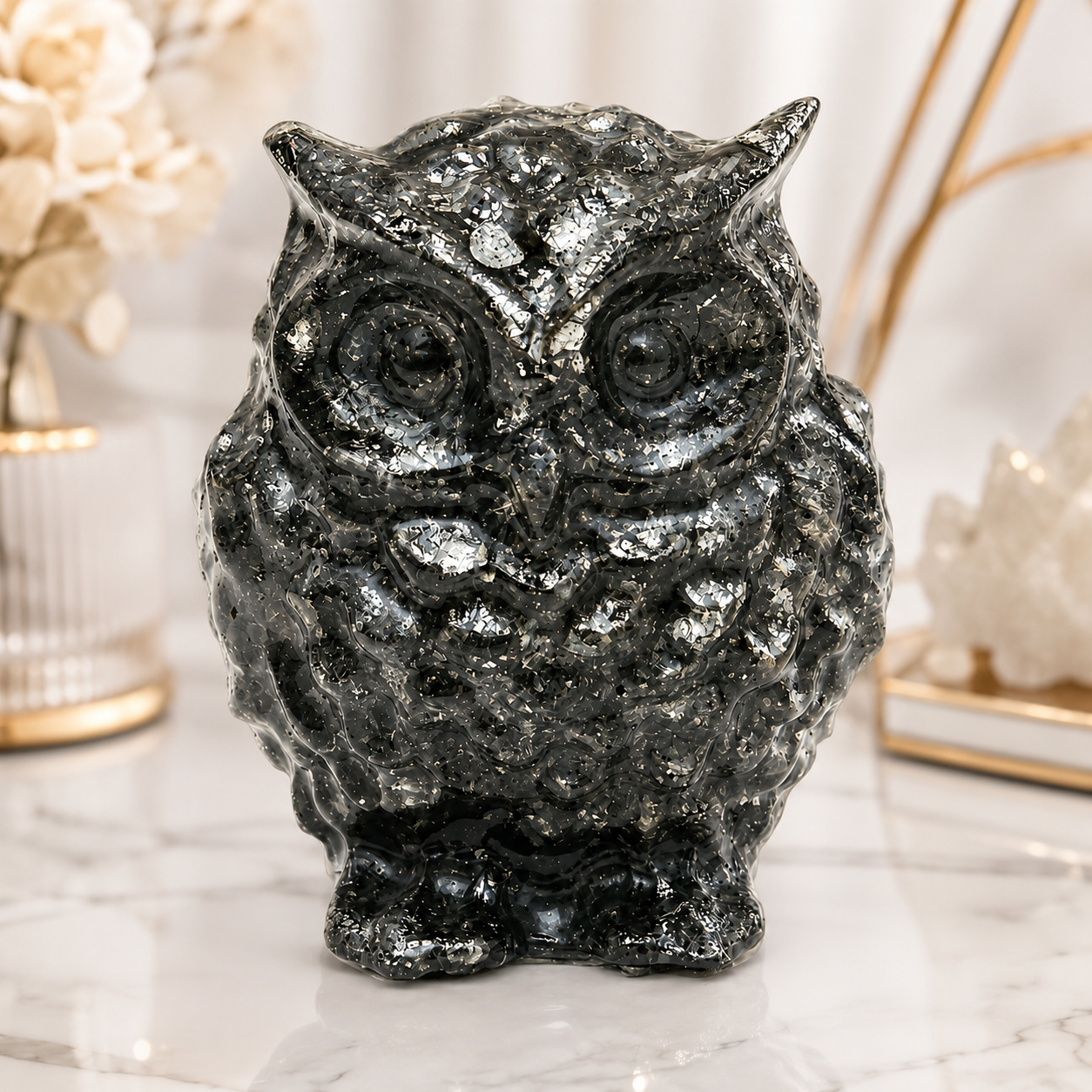 Natural Pyrite Owl – Handcrafted Crystal Owl