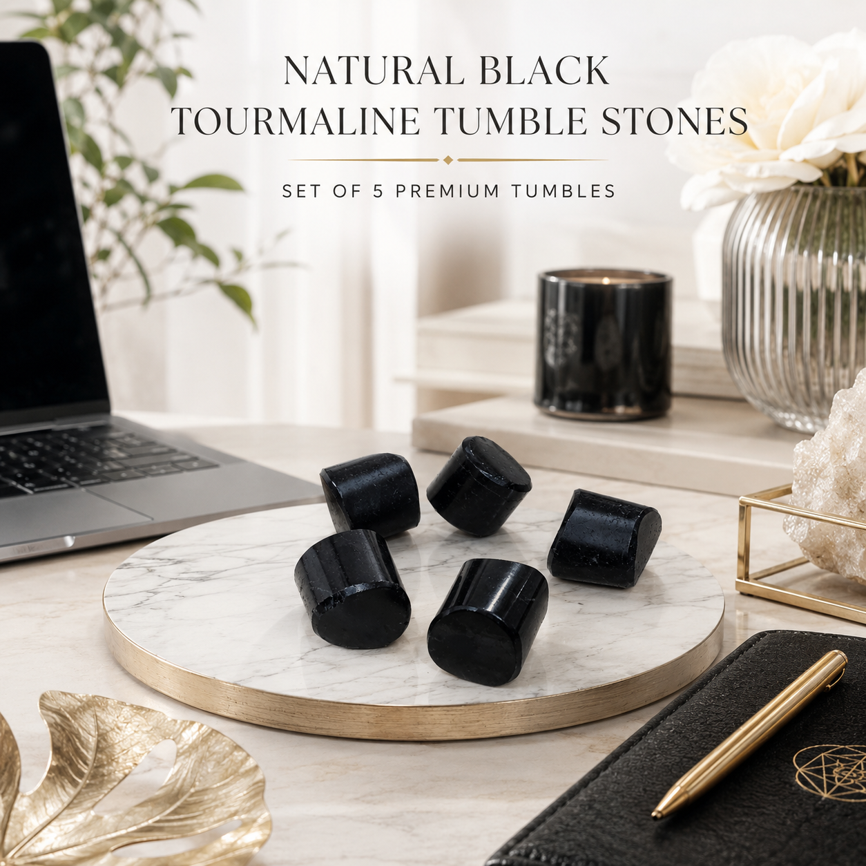 Natural Black Tourmaline Tumble Stones | Set of 5 Premium Black Tourmaline Crystal Tumbled Stones | Protection & Grounding Healing Crystals