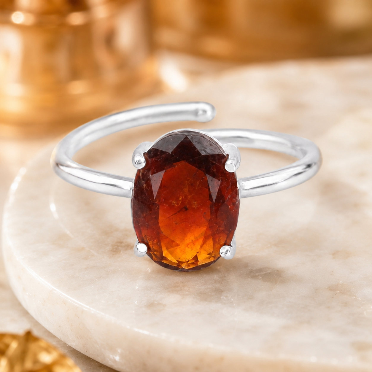 Natural Hessonite (Gomed) Adjustable Ring | Handmade Gomed Gemstone Ring | Healing Crystal Jewelry