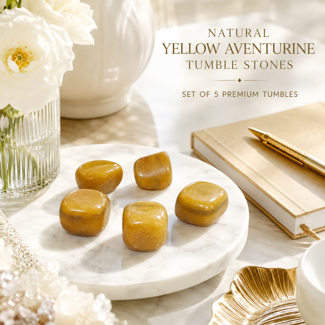 Natural Yellow Aventurine Tumble Stones | Set of 5 Premium Yellow Aventurine Crystal Tumbled Stones | Confidence, Positivity & Personal Growth Healing Crystals
