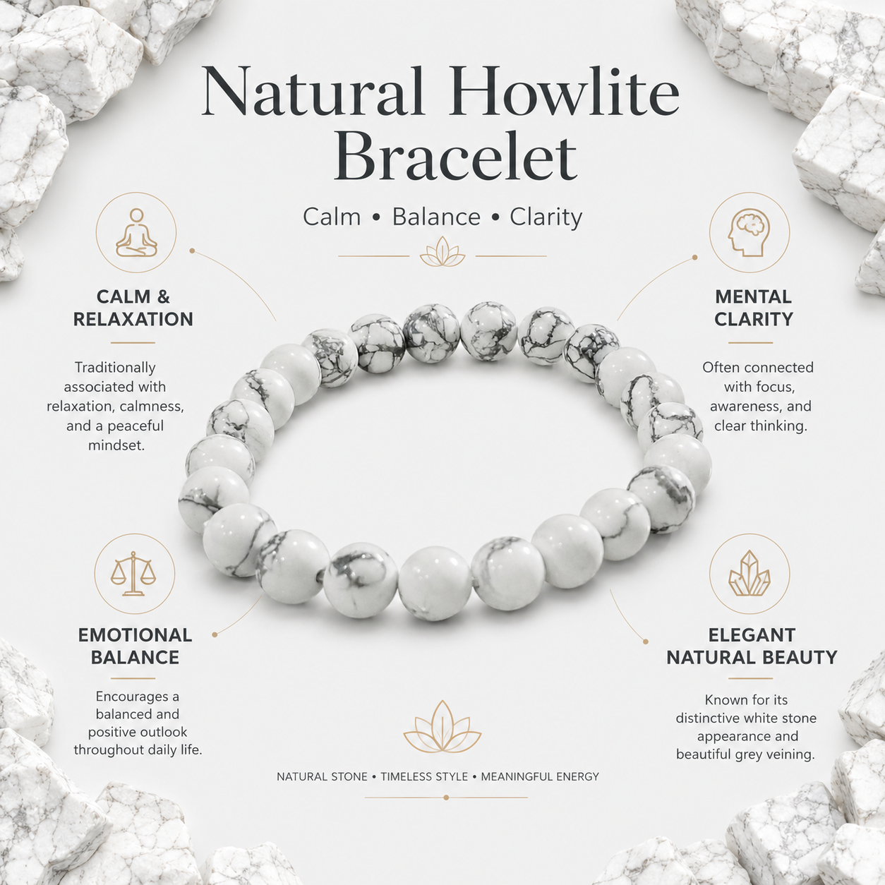 Natural Howlite Bracelet 8mm