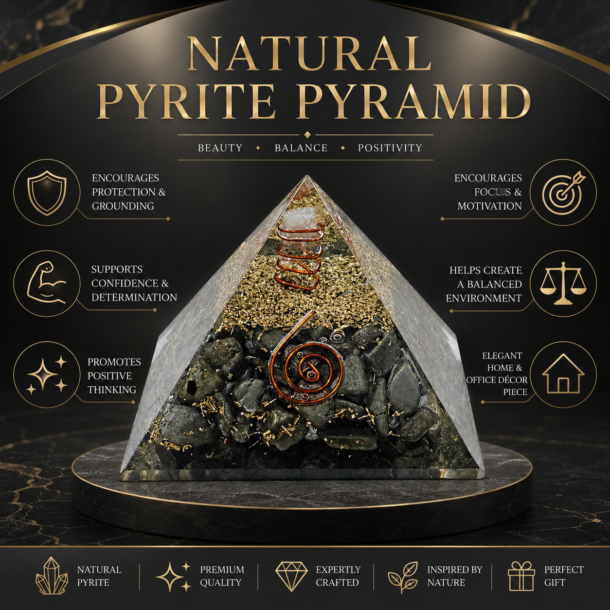 Natural Pyrite Orgonite Pyramid