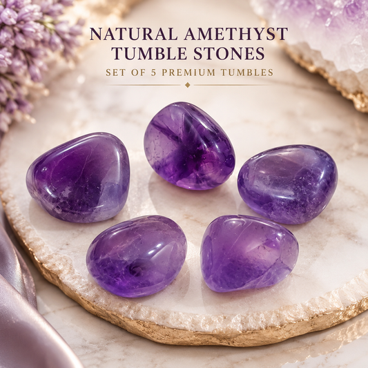 Natural Amethyst Tumble Stones | Set of 5 Premium Amethyst Crystal Tumbled Stones | Healing Crystal for Peace & Spiritual Growth