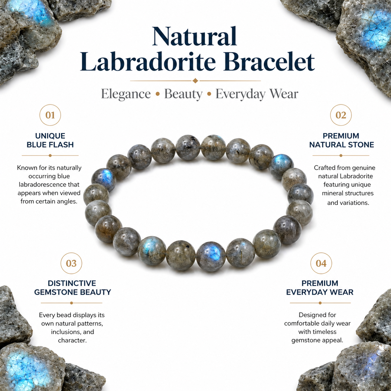 Natural Labradorite Bracelet 8mm | Certified Gemstone Bracelet
