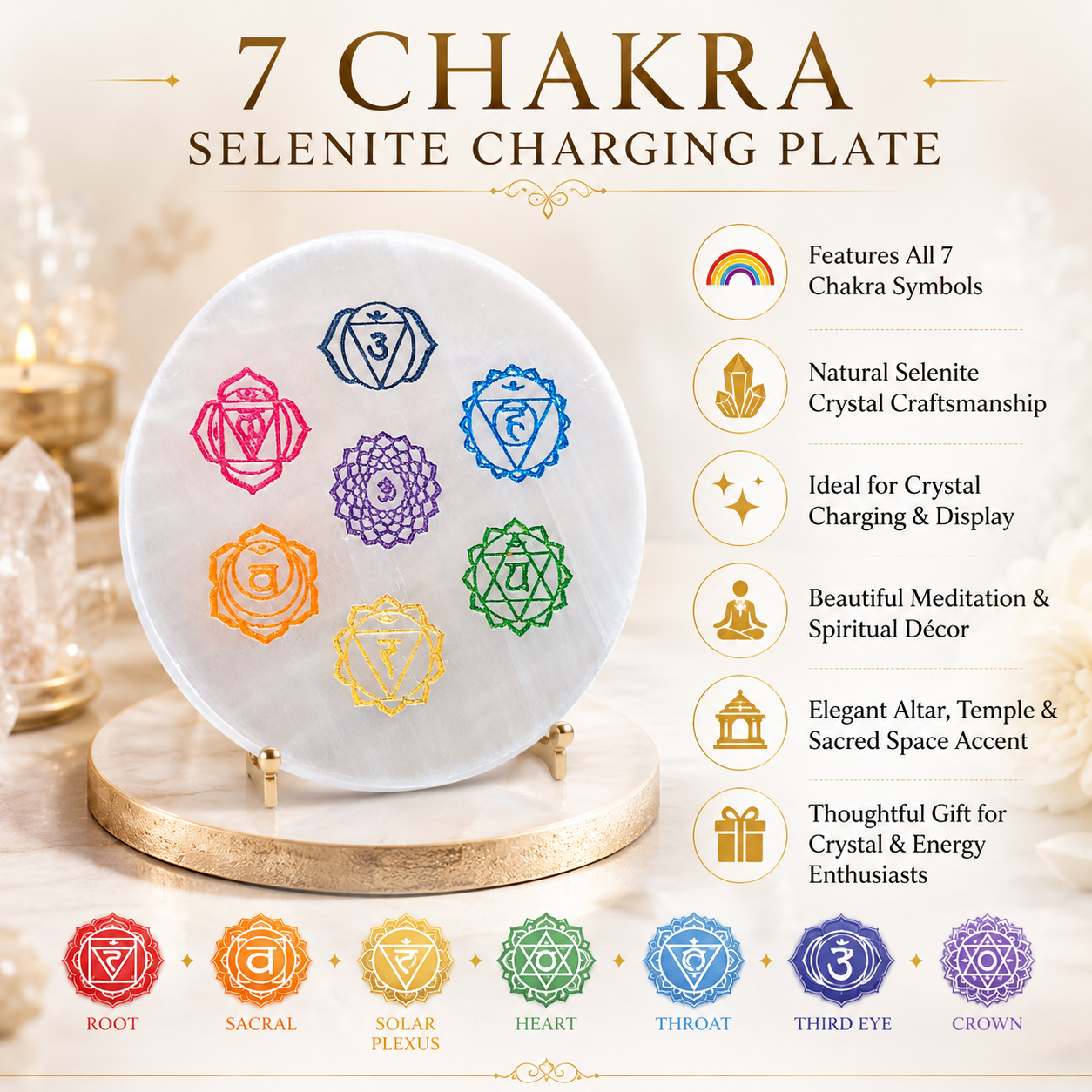 7 Chakra Selenite Charging Plate – Natural Crystal Charging & Energy Cleansing Plate