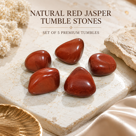 Natural Red Jasper Tumble Stones | Set of 5 Premium Red Jasper Crystal Tumbled Stones | Healing Crystal for Strength & Grounding