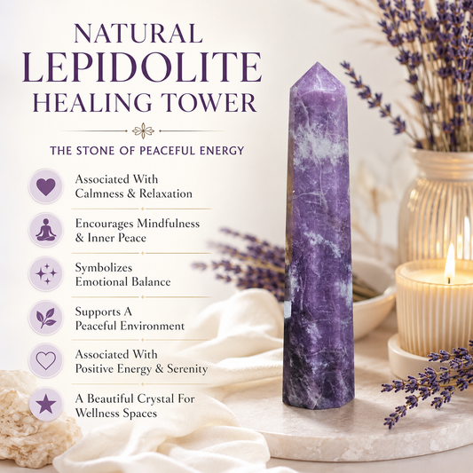 Natural Lepidolite Healing Tower | Premium Polished Lepidolite Crystal Point | Meditation, Calm & Mindfulness Crystal